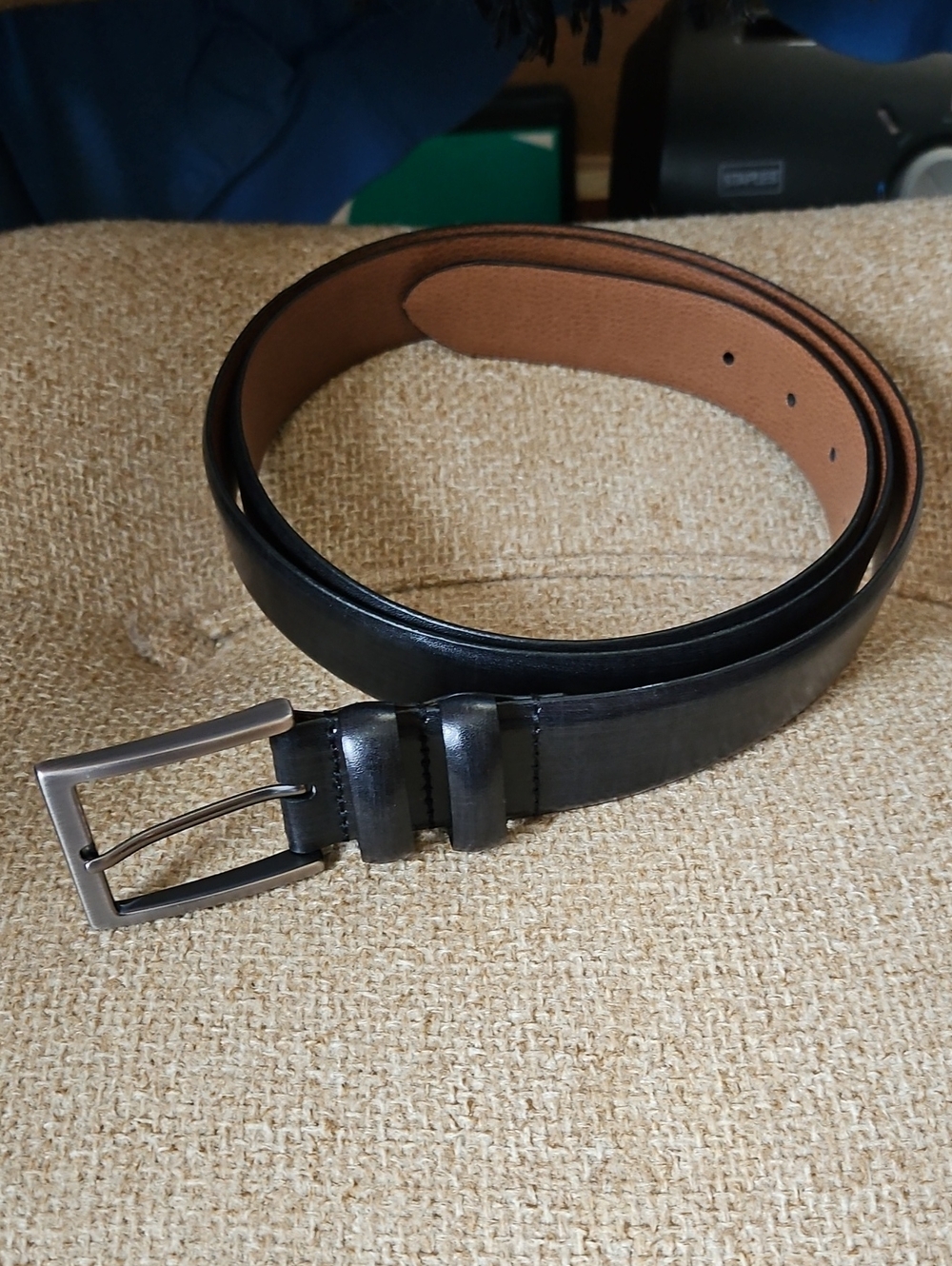 Joseph Abboud Black Leather Belt with Silver Buckle